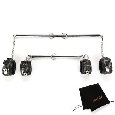 EXREIZST Adjustable 2 Pilates Spreader Bar Set with 4 Premium Soft Pad Leather Straps 2 Chains Expandable Sports Aid Training Fitness Kit, Silver and Black