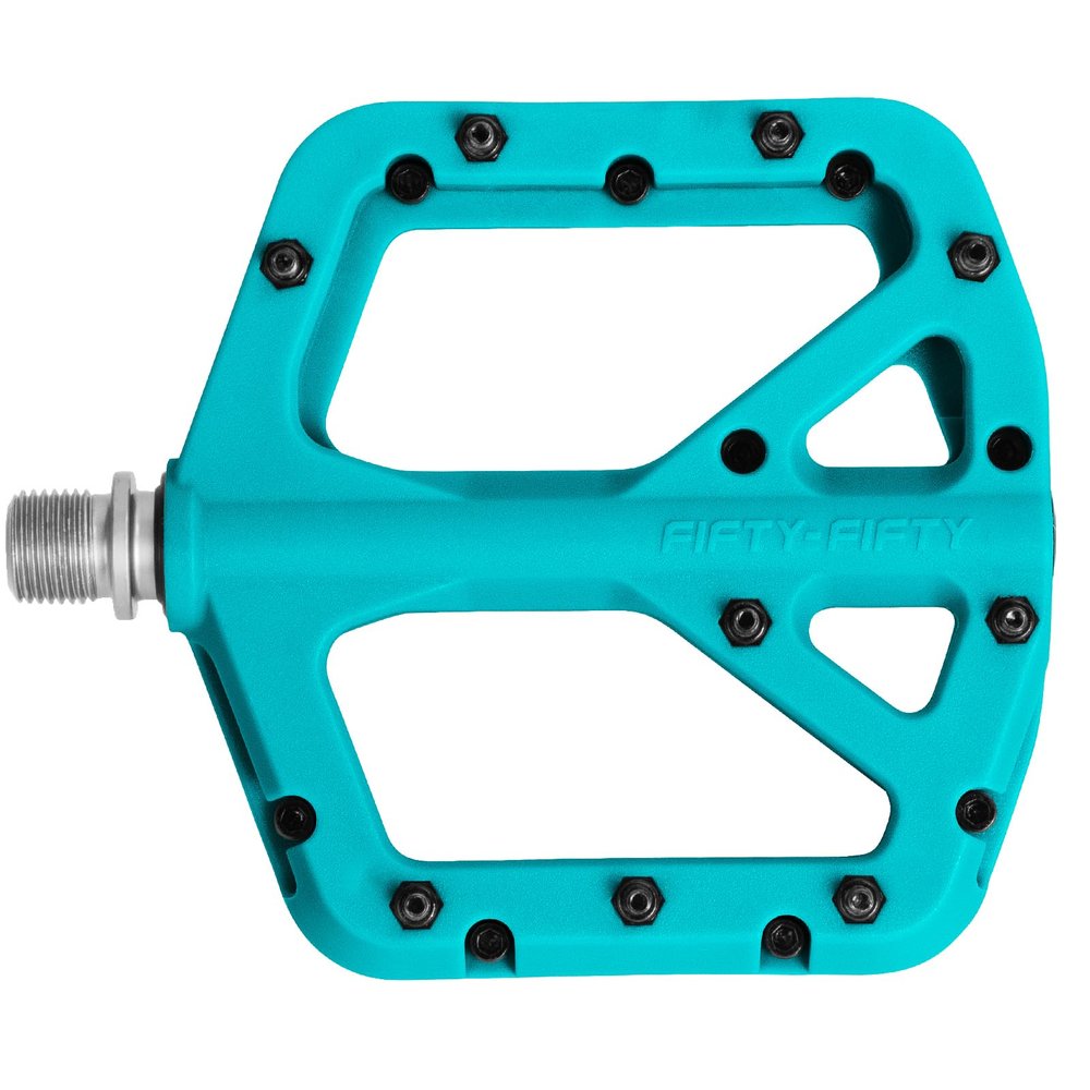 FIFTY-FIFTY Mountain Bike Pedals, Non-Slip MTB Nylon Composite, 9/16" Bicycle Pedals, Lightweight and Wide Flat Platform (Turquoise)