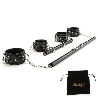 EXREIZST Expandable 2 Spreader Bar Set and 4 Premium Soft Pad Leather Straps with 2 Chains Adjustable Training Tools Sports Kit with Storage Bag, Black