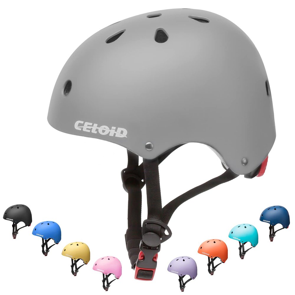 CELOID Kids Bike Helmet,Youth Skateboard Helmets for Ages 8-10-14 Years Boys Girls,Adjustable Multi-Sport Bicycle Skateboarding Football Roller Skating Scooter Rollerblade Balance Bike Helmet,Grey