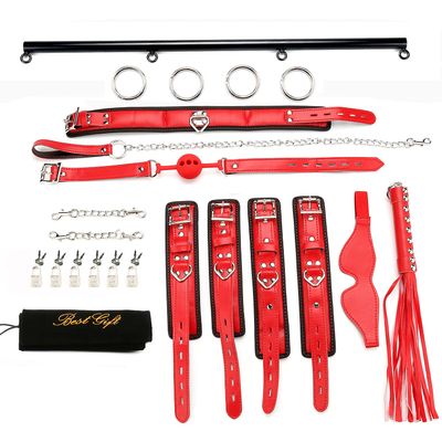 EXREIZST Adjustable 3 in 1 Spreader Bar Set with Premium Soft Pad Leather Straps System Set Expandable Fitness Sports Exercise Training Tool Kit, Black and Red
