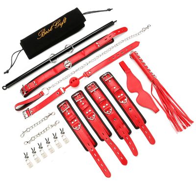 EXREIZST Expandable 3 in 1 Spreader Bar Set and Premium Soft Pad Leather Straps System Set Adjustable Training Tools Sports Kit with Storage Bag, Black and Red