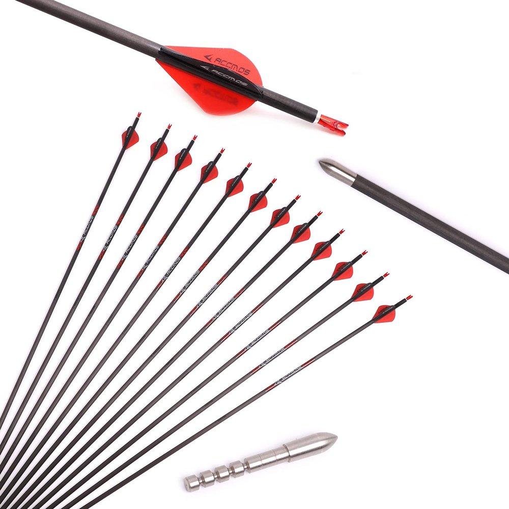 24pc ID 5.2mm .204" Custom Length 22-31 Inch Carbon Arrows Spine 300 350 400 500 600 700 Target Practice & Hunting Arrow Rotatable Nock for Recurve Bow Compound Bow Adult Youth Shooting
