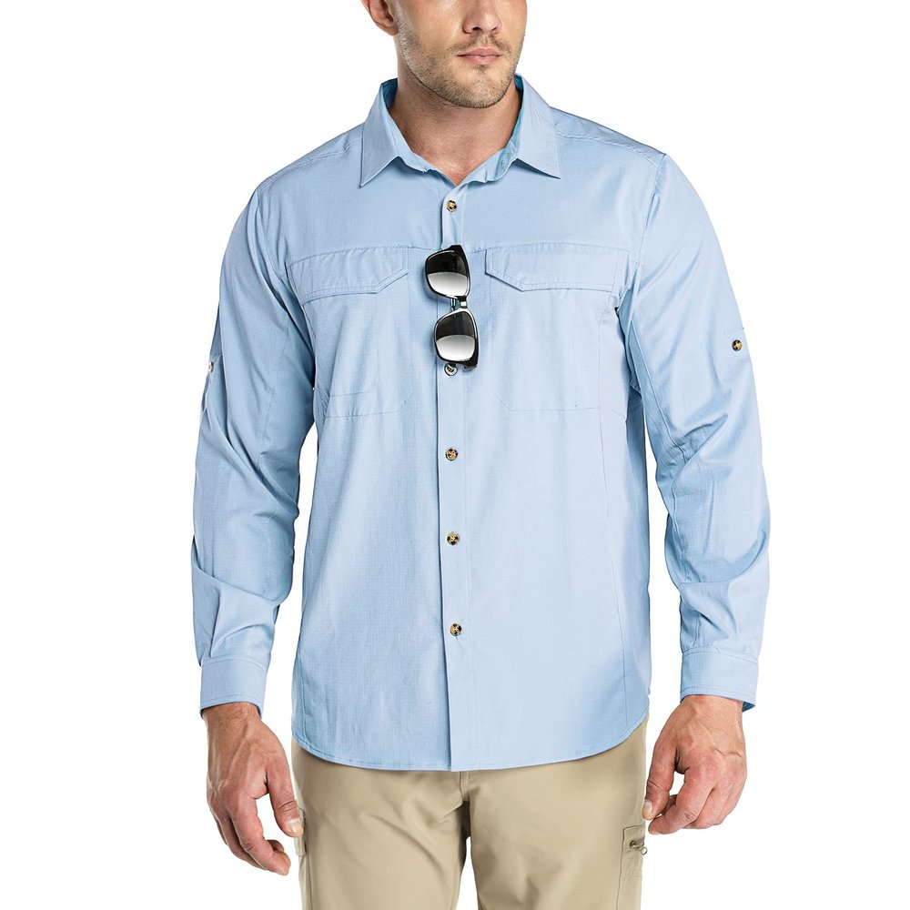 Outdoor Ventures Men's UPF 50+ UV Sun Protection SPF Hiking Shirt Long Sleeve Lightweight Quick Dry for Safari Travel Fishing