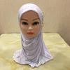 ALEDLE-LIFE Kids Girls Ice Silk Muslim Khimar Hijab Headscarf Elastic Beanie with Crystal Flower Arab Scarf Shawls Neck Wrap Islamic Head Wrap Turban Cap Fashion Rhinestone view 3