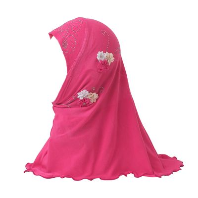 ALEDLE-LIFE Kids Girls Crystal Flower Muslim Khimar Hijab Headscarf Elastic Beanie Arab Scarf Shawls Islamic Turban Cap