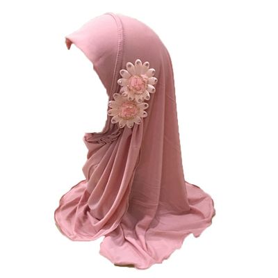ALEDLE-LIFE Kids Girls Crystal Flower Muslim Khimar Hijab Headscarf Elastic Beanie Arab Scarf Shawls Islamic Turban Cap