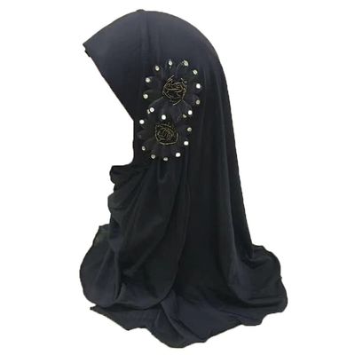 ALEDLE-LIFE Kids Girls Ice Silk Muslim Khimar Hijab Headscarf Elastic Beanie with Crystal Flower Arab Scarf Shawls Neck Wrap Islamic Head Wrap Turban Cap Fashion Rhinestone