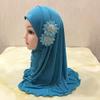 ALEDLE-LIFE Kids Girls Ice Silk Muslim Khimar Hijab Headscarf Elastic Beanie with Crystal Flower Arab Scarf Shawls Neck Wrap Islamic Head Wrap Turban Cap Fashion Rhinestone view 2