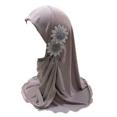 ALEDLE-LIFE Kids Girls Crystal Flower Muslim Khimar Hijab Headscarf Elastic Beanie Arab Scarf Shawls Islamic Turban Cap