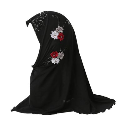 ALEDLE-LIFE Kids Girls Crystal Flower Muslim Khimar Hijab Headscarf Elastic Beanie Arab Scarf Shawls Islamic Turban Cap