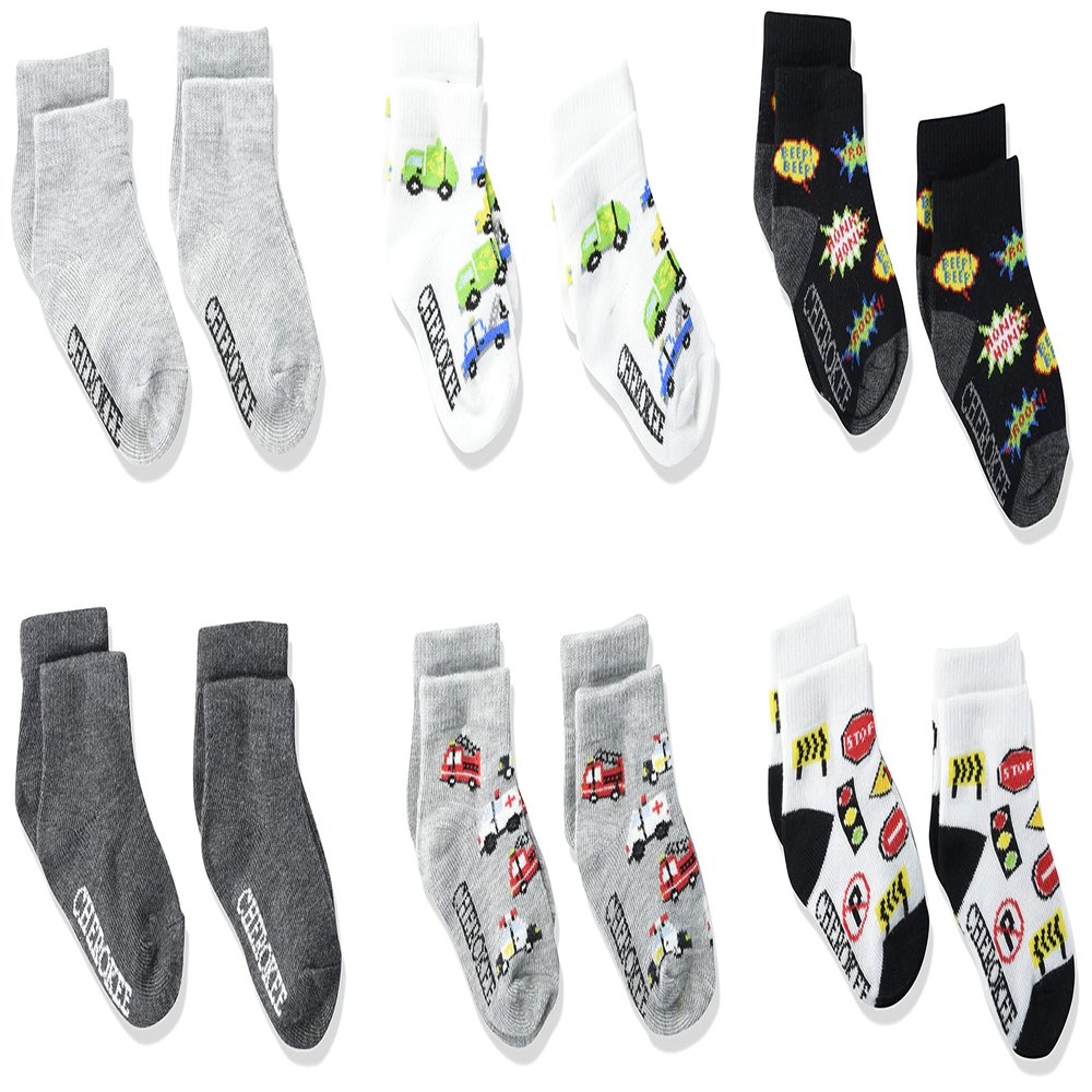 Cherokee baby boys Cherokee and Toddler 12 Pack Shorty Casual Sock, Assorted Grey Cars, 12-24 Months US
