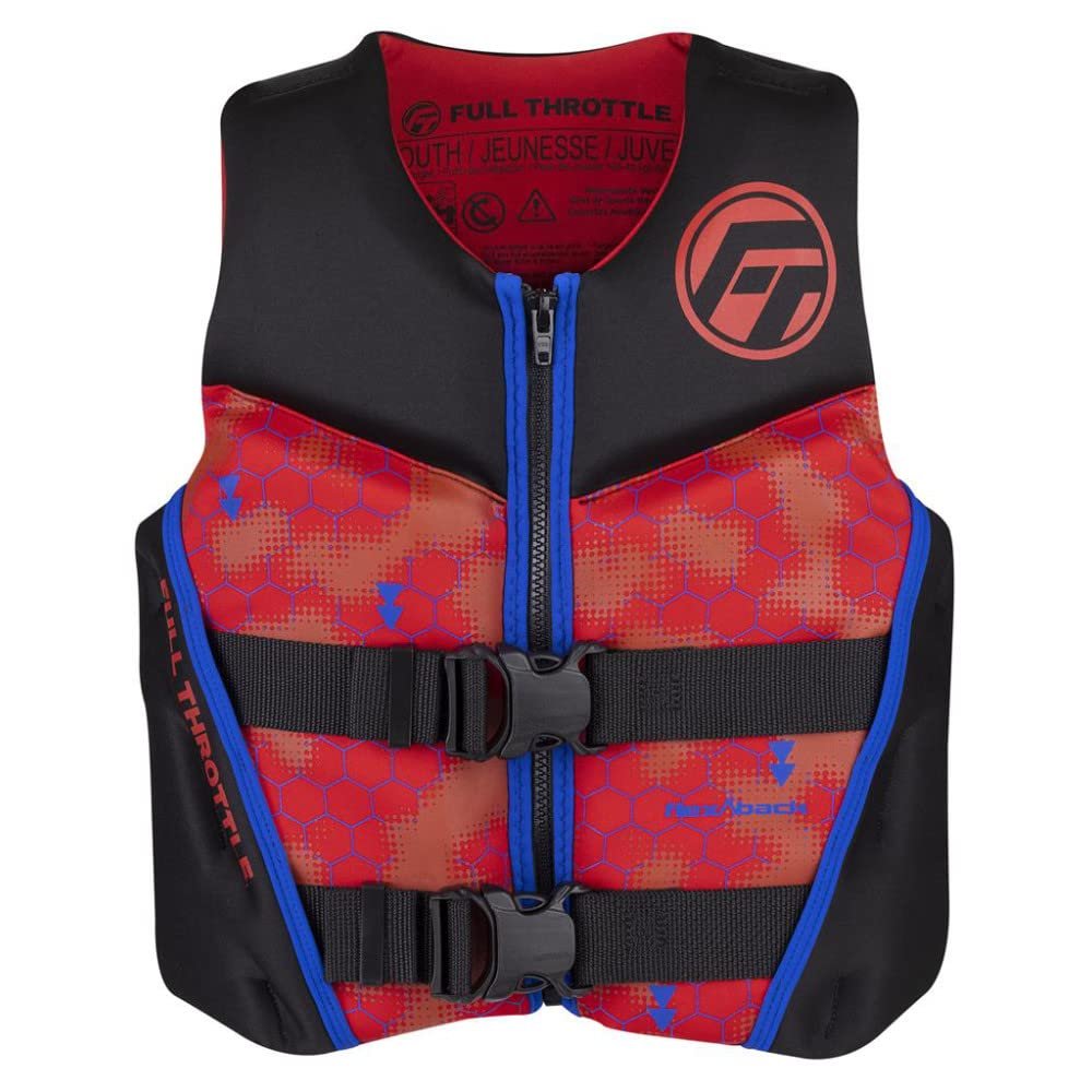 Full Throttle Youth Rapid Dry Flex Back Life Jacket, Red