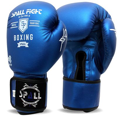 Spall Pro US MMA, Kickboxing, Muay Thai Boxing Leather Gloves for Men & Women Fight Blue - 8 OZ