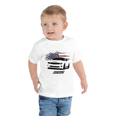 JG Infinite White Camaro SS USA American Muscle Car Toddler Short Sleeve Tee