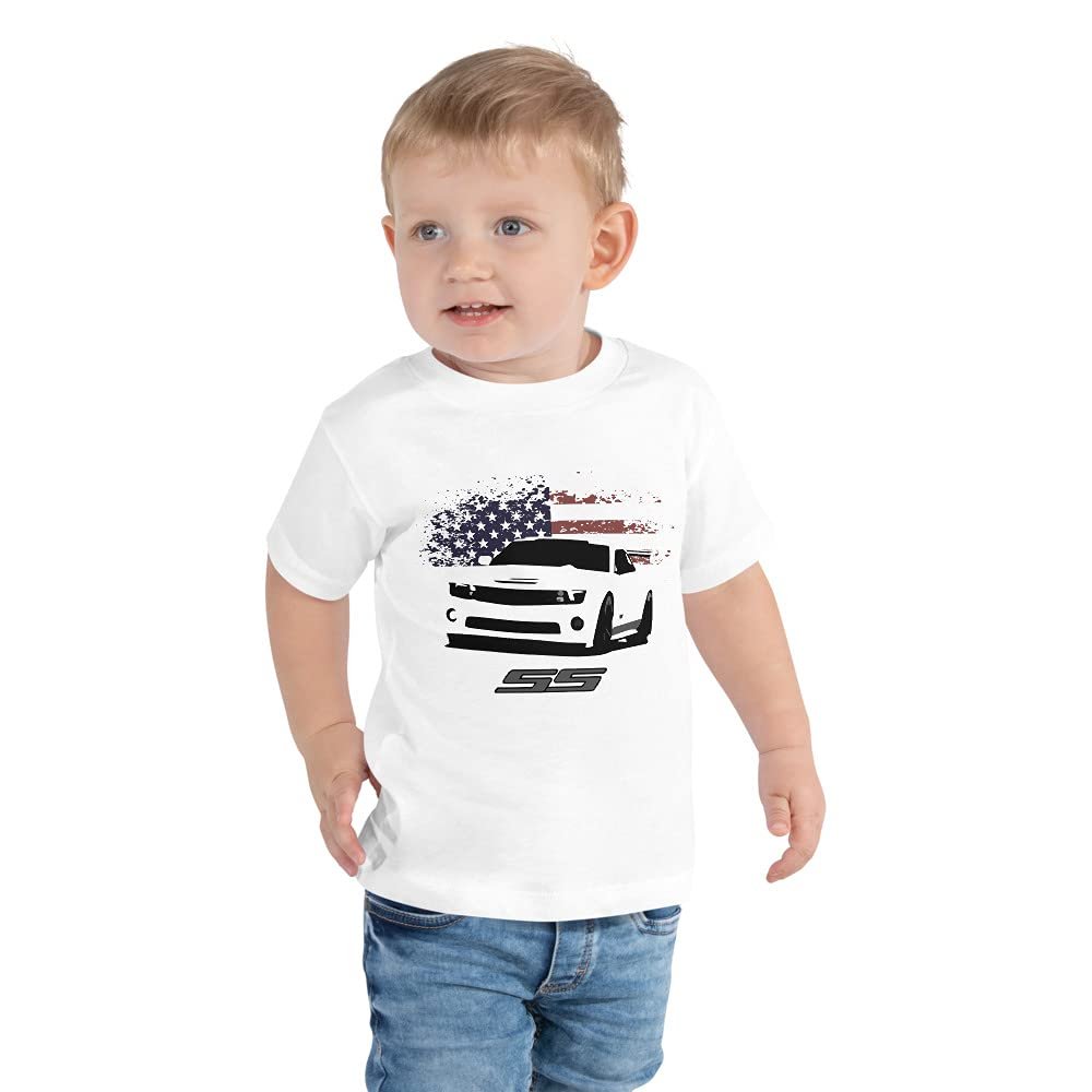 JG Infinite White Camaro SS USA American Muscle Car Toddler Short Sleeve Tee