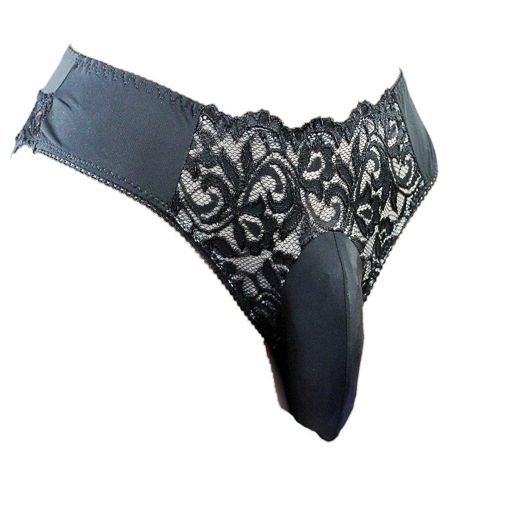 aishani Men's Pouch Panties Silky Lace Bikini Briefs Cheeky Underpants,2X-L Black