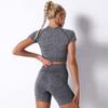 Women Seamless Yoga Outfits 2 Piece Workout Set Short Sleeve Crop Top High Waisted Biker Shorts Stretch Tummy Control Yoga Shorts Fitness Athletic Running Gym Clothes Activewear Tracksuit Gray Large view 4