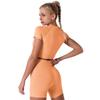 Women Seamless Yoga Outfits 2 Piece Workout Set Short Sleeve Crop Top High Waisted Biker Shorts Stretch Tummy Control Yoga Shorts Sport Fitness Athletic Running Activewear Tracksuit Orange Large view 4