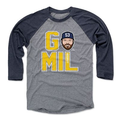 500 LEVEL Brandon Woodruff 3/4 Sleeve T-Shirt (Baseball Tee, XXX-Large, Navy/Heather Gray) - Brandon Woodruff GO MIL WHT