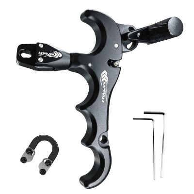 xxiaojun Compound Bow Aid Releaser and D Loop RopeAdjustable Can Rotate 360 Thumb Release Bow Aluminum Alloy AidsArchery Release Aids (4 Fingers-Bow Release -Black)