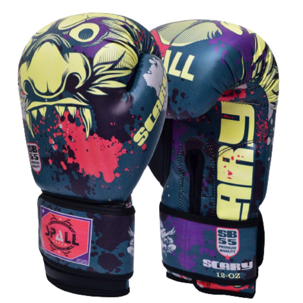 Spall Pro US MMA, Kickboxing, Muay Thai Boxing Leather Gloves for Men & Women Scary Green - 6 OZ