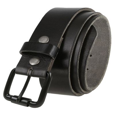 BS040-P3456 One Piece Genuine Full Grain Leather Casual Jean Belt 1-1/2" (38mm) Wide-(Black-Black, 44)