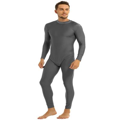 Yeeye Men's One Piece Turtleneck Zipper Leotard Full Bodysuit Stretchy Unitard Costume Dancewear Grey Medium