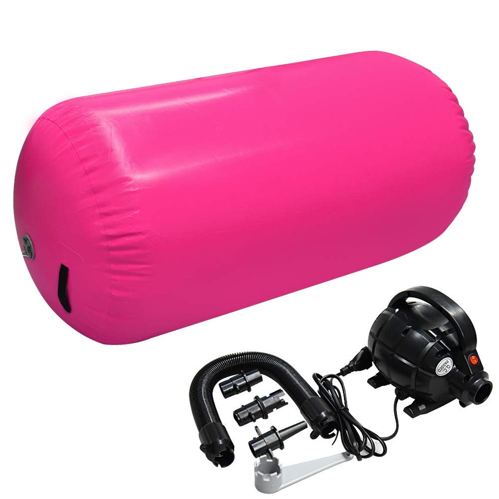 GLANT Air Mat Tumble Track AirSpot - Gymnastics Training Springboard - Round Inflatable Springboard (Air Roller-PinkWIth Pump), (Diam)35.4in*H47.3in)