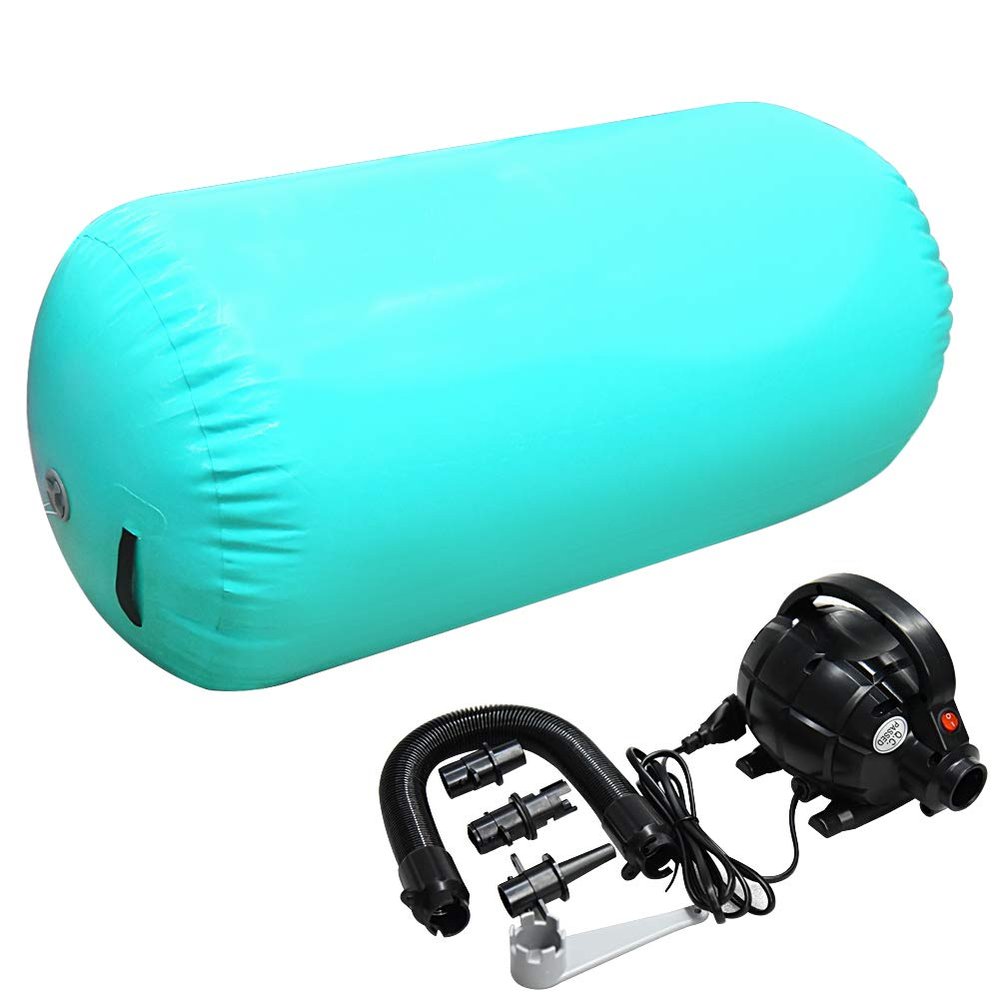 GLANT Air Mat Tumble Track AirSpot - Gymnastics Training Springboard - Round Inflatable Springboard (Air Roller-Mint GREENWIth Pump), (Diam)23.6in*H47.3in)