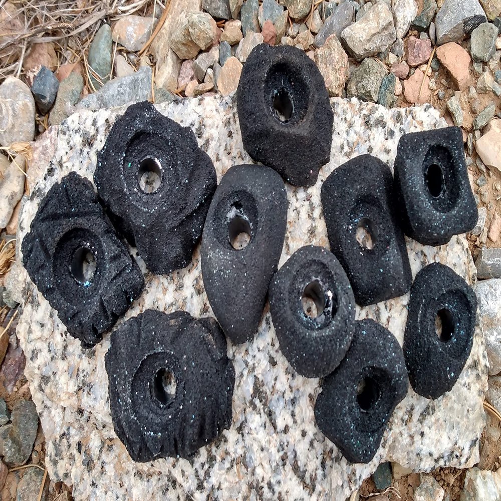 Small Holds Climbing Pack of 10 Bolt-on Holds of Foot and Crimp Size (Black)