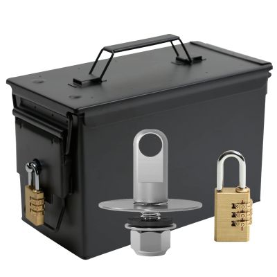 Aolamegs 50 Cal Ammo Can Locking Hardware Kit and Stainless Steel PadlockAmmo Box Military & Army M2A1 (50cal Ammo Can Black with Pre-Installed Locking Hardware and 1 Combination Padlock)