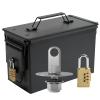 Aolamegs 50 Cal Ammo Can  Locking Hardware Kit and Stainless Steel PadlockAmmo Box Military & Army M2A1 (50cal Ammo Can Black with Pre-Installed Locking Hardware and 1 Combination Padlock) view 1