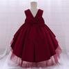 Flower Toddler Baby Girls Dress Formal Bowknot Tutu Backless Ruffle Puffy Tulle Gowns Princess Wedding Communion Christening Baptism Pageant Birthday Lace Party Wear Wine Red 4-5T view 2