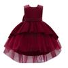 Flower Toddler Baby Girls Dress Formal Bowknot Tutu Backless Ruffle Puffy Tulle Gowns Princess Wedding Communion Christening Baptism Pageant Birthday Lace Party Wear Wine Red 4-5T view 4