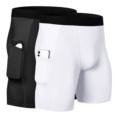WRAGCFM Mens Compression Shorts Pack,Men's Running Athletic Compression Shorts Underwear for Men with Phone Pockets Workout Active Sports Gym Quick Dry Short(Black+White,XXL)