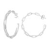 CZ Paper Clip Link Open-Hoop Earrings | Chain Link Hoops Medium Size 1.5'' 40mm | Rhodium Plated Silver Eternity Paved C-Hoops view 1