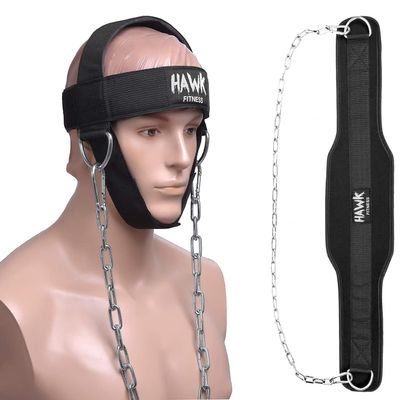 Hawk Sports Neck Harness and Dip Belt with Chain for Men & Women Weightlifting Belt Weight Lifting Training Gym Bodybuilding Workout Belts (Neck Harness and Dip Belt Bundle).