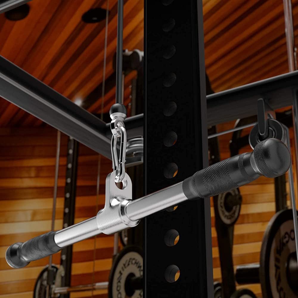 WQSQ Rotating Straight Bar Cable Attachment Bar LAT Pull Down Bar with Rubber Handgrips, Multi-Exerciser Handle Grips for Cable Weight Machine Home Gym 50cm