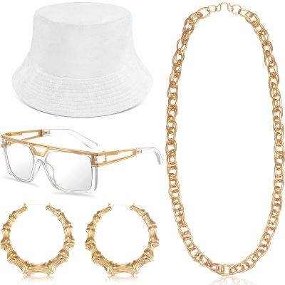 Sintege 80s 90s Outfits Accessories for Men Women Hip Hop Costume Kit,rapper Outfits Hip Hop Jewelry Set for Women Men
