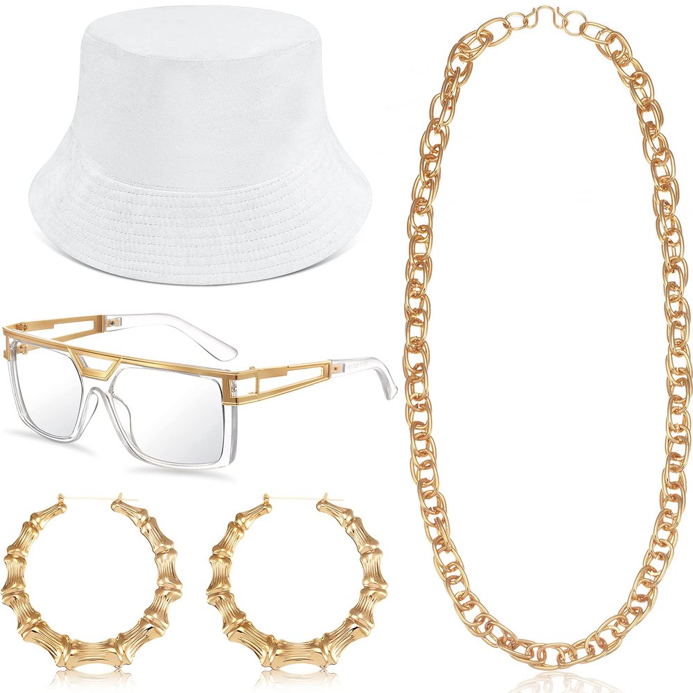 Sintege 80s 90s Outfits Accessories for Men Women Hip Hop Costume Kit,rapper Outfits Hip Hop Jewelry Set for Women Men