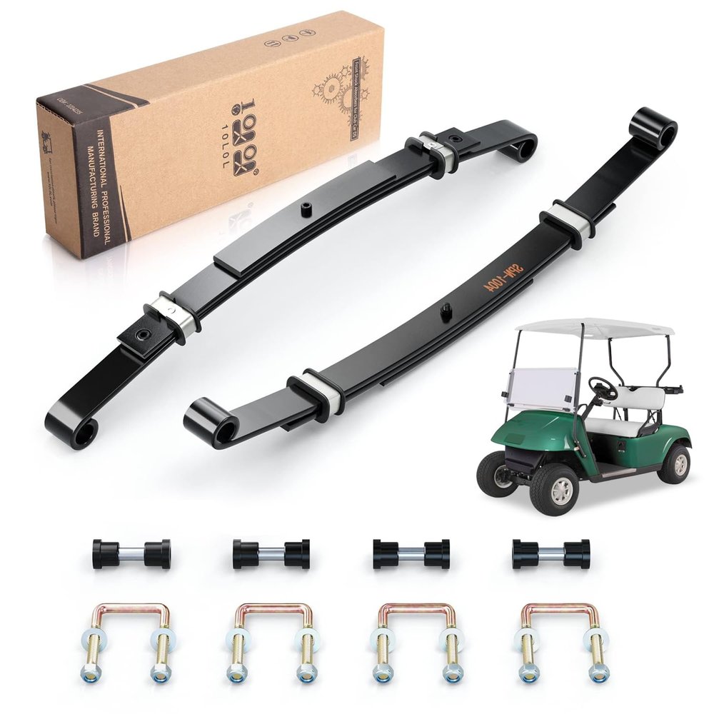 10L0L Golf Cart Heavy Duty 3 Leaf Spring Kit with Bushings & Sleeves & U Bolts Compatible with EZGO TXT Medalist 1995-2013, OEM# 70506-G01, 74135-G01, 74207-G01, 74207-G03 (2 Packs)