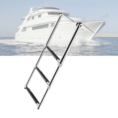 JLXJ 3 Step Swim Step Ladder, Pontoon Extension Folding Boat Ladder, Stainless Steel Telescopic Marine Ladders, for Dock/Outboard/Fishing Boat