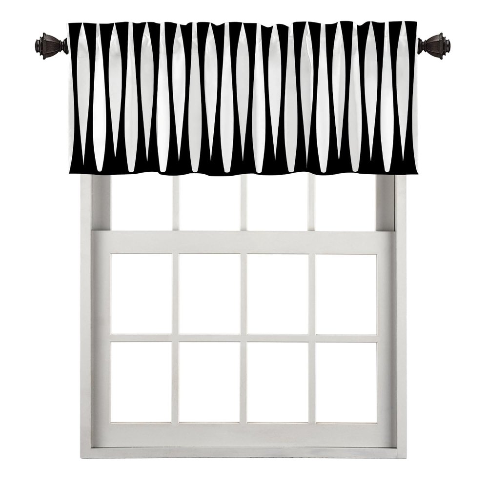 BaoNews Black Modern Curve Stripes Kitchen Valances for Windows,Black White Zebra Stripe Blackout Valances Curtains Multilayer Polyester Drapes for Kitchen Bedroom 1 Pack 52X18 Inches