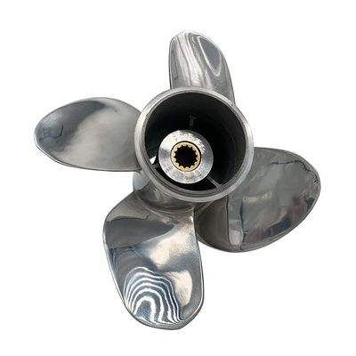 ARKDOZA 4 Blade 15-35HP 14 Spline Tooth RH SS Prop High Polished Stainless Steel Outboard Propeller for BRP Johnson Evinrude OMC Stern Drive Motor Engine with Rubber hub (9.9"(Dia) x10(Pitch), Right)