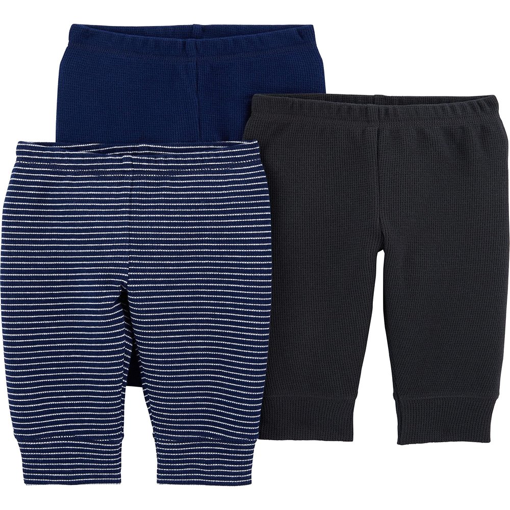 Simple Joys by Carter's Baby 3-Pack Thermal Pants, Black/Dark Blue Stripe/Navy, Newborn