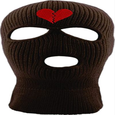 ALLNTRENDS Adult Three Hole Mask Broken Heart Embroidered Face Cover Warm Winter Beanie (Brown)