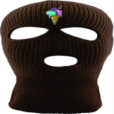 ALLNTRENDS Ski Mask Adult Three Hole Mask Ice Cream Embroidered Full Face Cover Knitted Beanie Warm Graphic Balaclava (Brown)