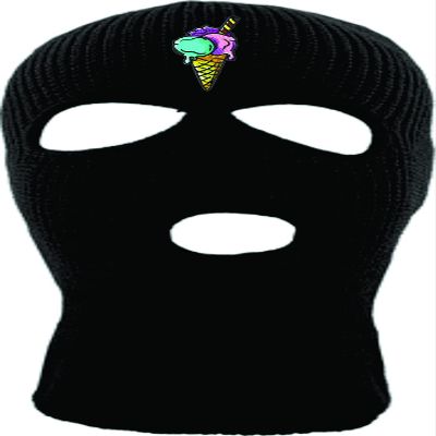 ALLNTRENDS Ski Mask Adult Three Hole Mask Ice Cream Embroidered Full Face Cover Knitted Beanie Warm Graphic Balaclava (Black)