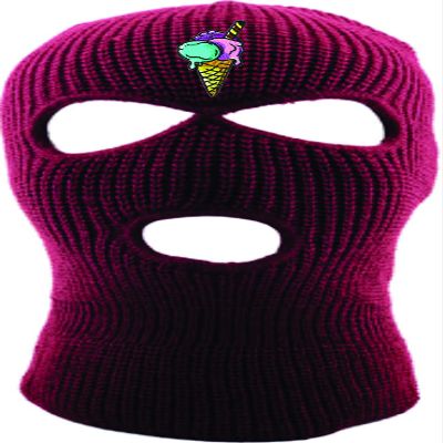 ALLNTRENDS Ski Mask Adult Three Hole Mask Ice Cream Embroidered Full Face Cover Knitted Beanie Warm Graphic Balaclava (Maroon)